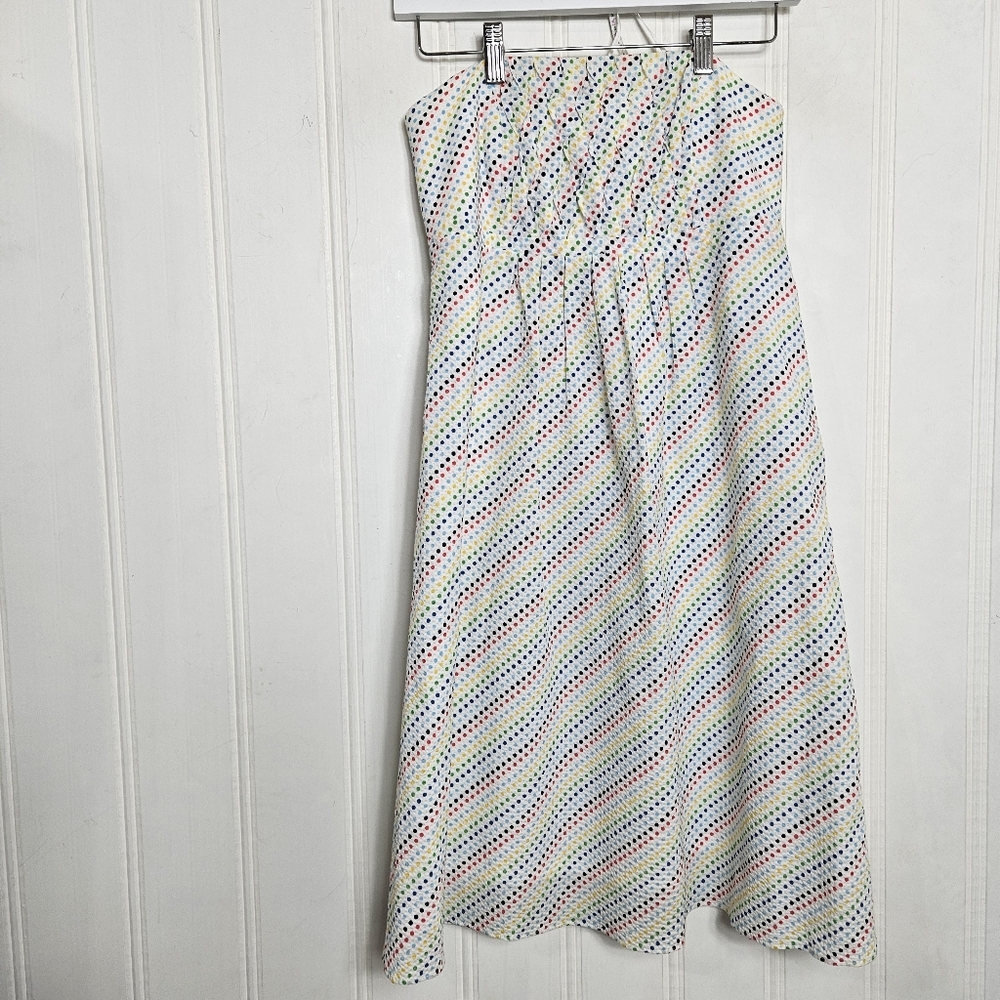 Lilly Pulitzer Dress Sz 4 Strapless Rainbow Polka Dot Ruffles White Cotton Y2K - Picture 2 of 13